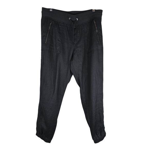 ATHLETA Cabo Linen Women's Drawstring Zip Pockets Jogger Pants Black Women's 12 - Picture 2 of 5